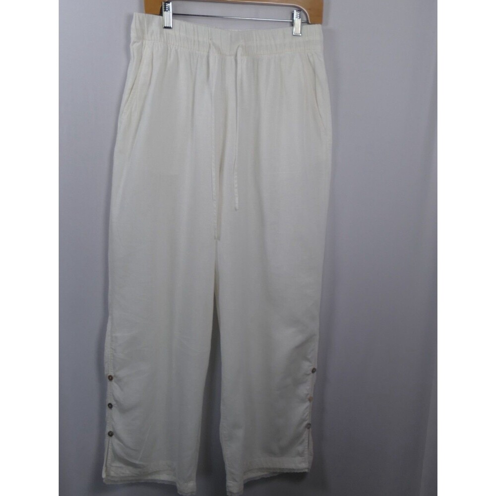 Joie 100% Linen Ivorywhite Pants WomenWide Leg Lace Hem Pocket Detail Drawstring